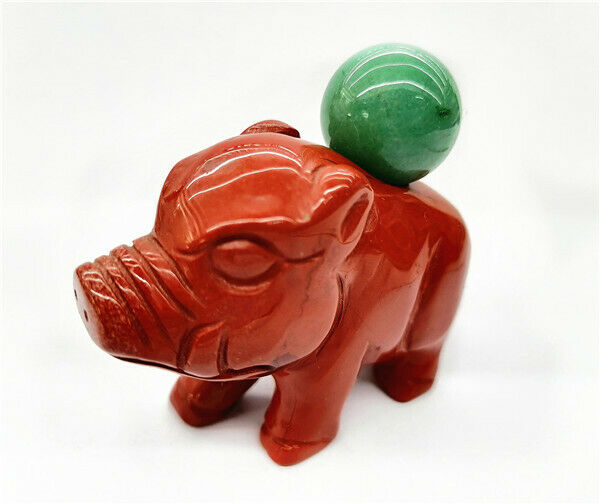66x48x25mm Natural Red Jasper Carved Lucky Pig Decoration Statue Decor HH7548