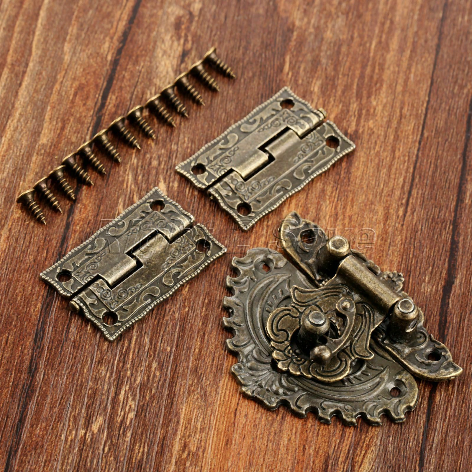Classic Carved Flower Box Latch Hasp & 2pc Hinges For Cabinet Drawer Jewelry Box