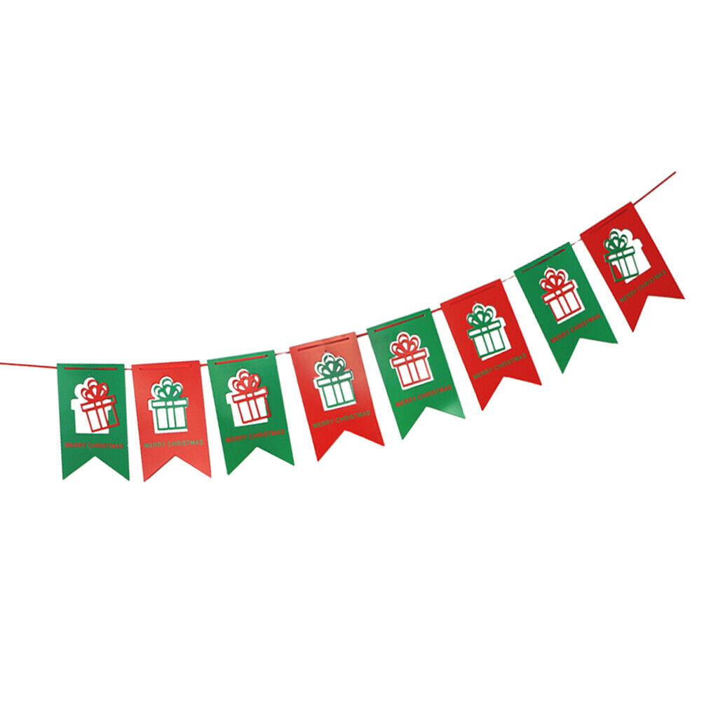 Merry Christmas Paper Banner Red Green Gift Box Xmas Hanging Bunting Garland