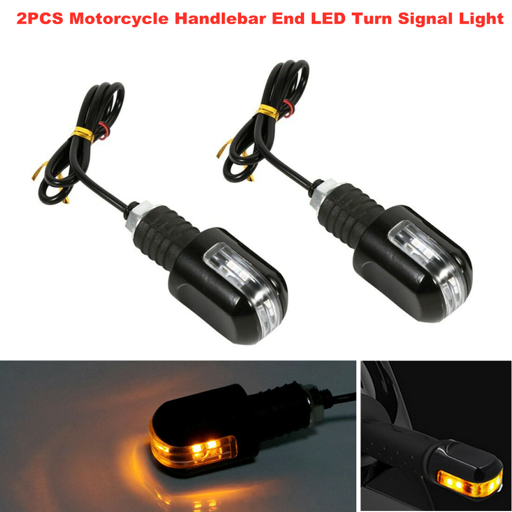 2PCS Motorcycle Bikes LED Turn Signal Light Indicator Blinker Handlebar End Lamp