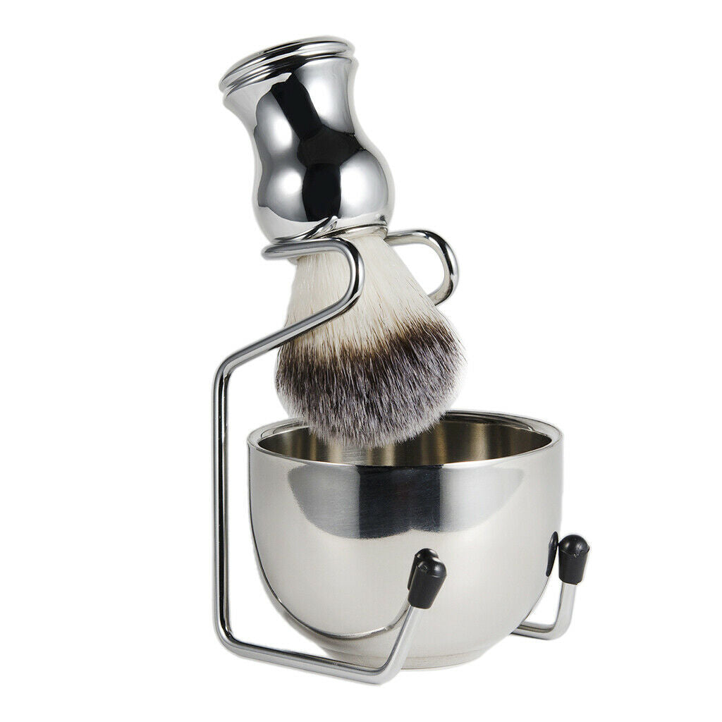 Stainless Steel Shaving Brush Shaving Bowl/ Mug Brush Stand Holder Set Gift