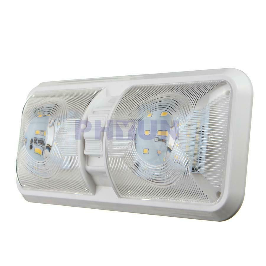 2x 12V Car RV Camper Trailer LED Double Dome White Light w/ 2-way Switch ON/OFF
