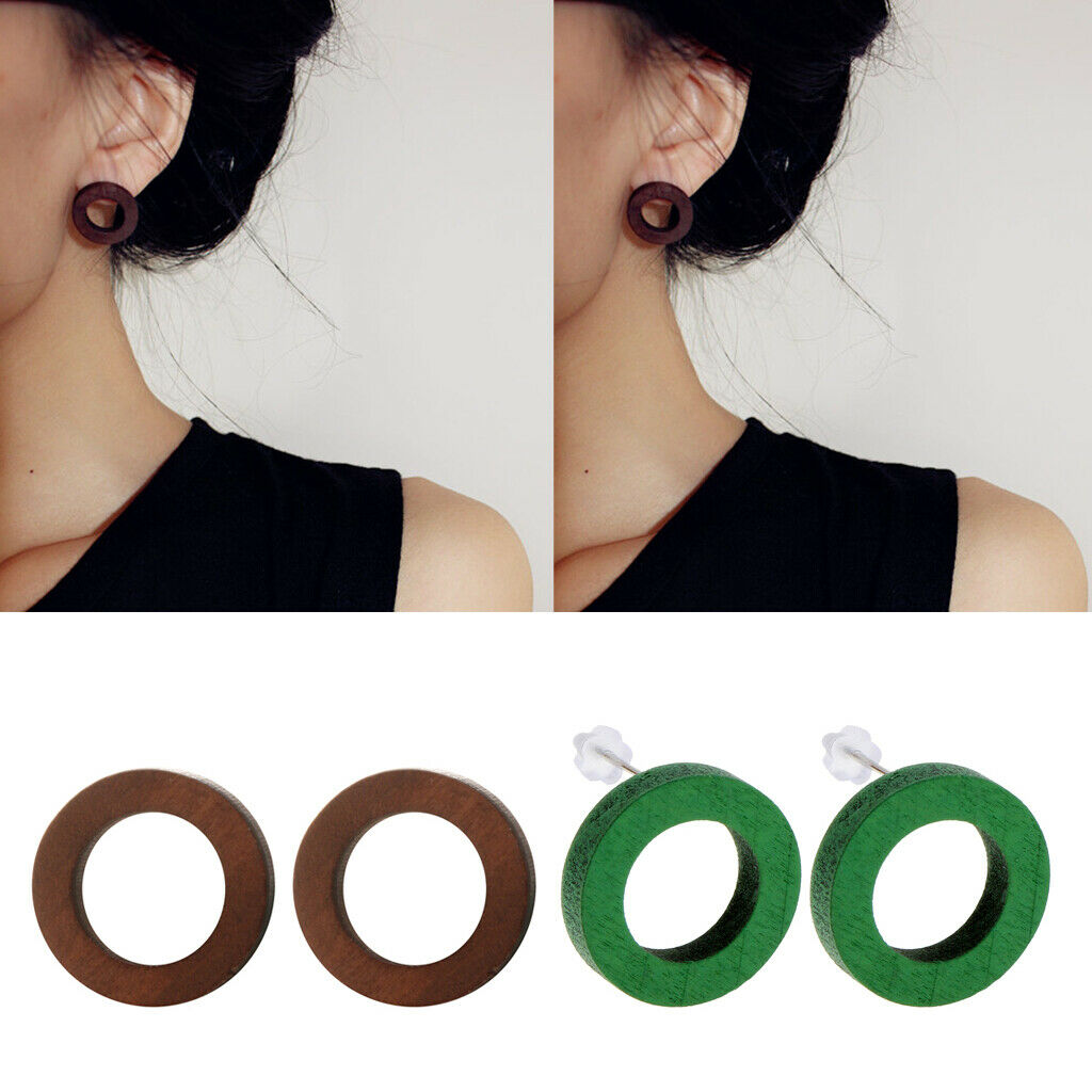 2 Pairs Fashion Hollow Out Wooden Round Dangle Drop Earrings For Women Girl
