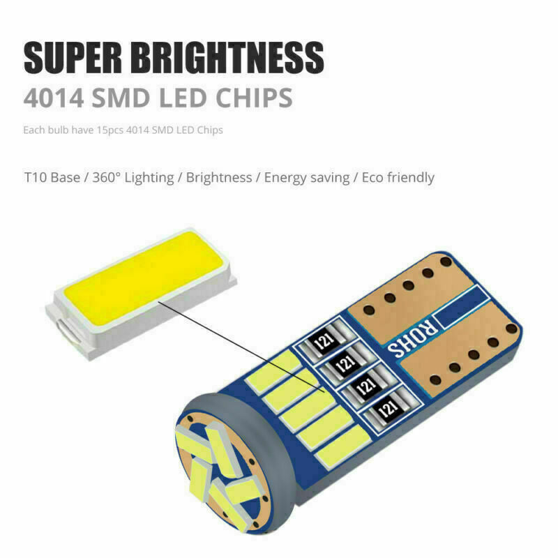 10 x White LED T10 194 168 W5W Interior Map Dome Trunk License Plate Light Bulbs