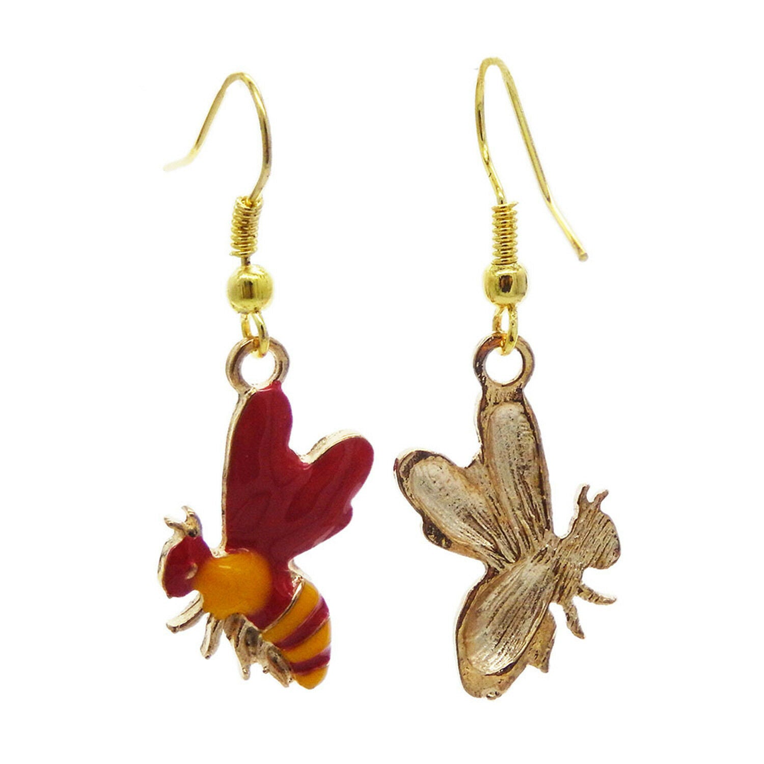 1 Pair Cute Honeybee Look Enamel Metal Charm Dangle Wire Hook Earrings Jewelry