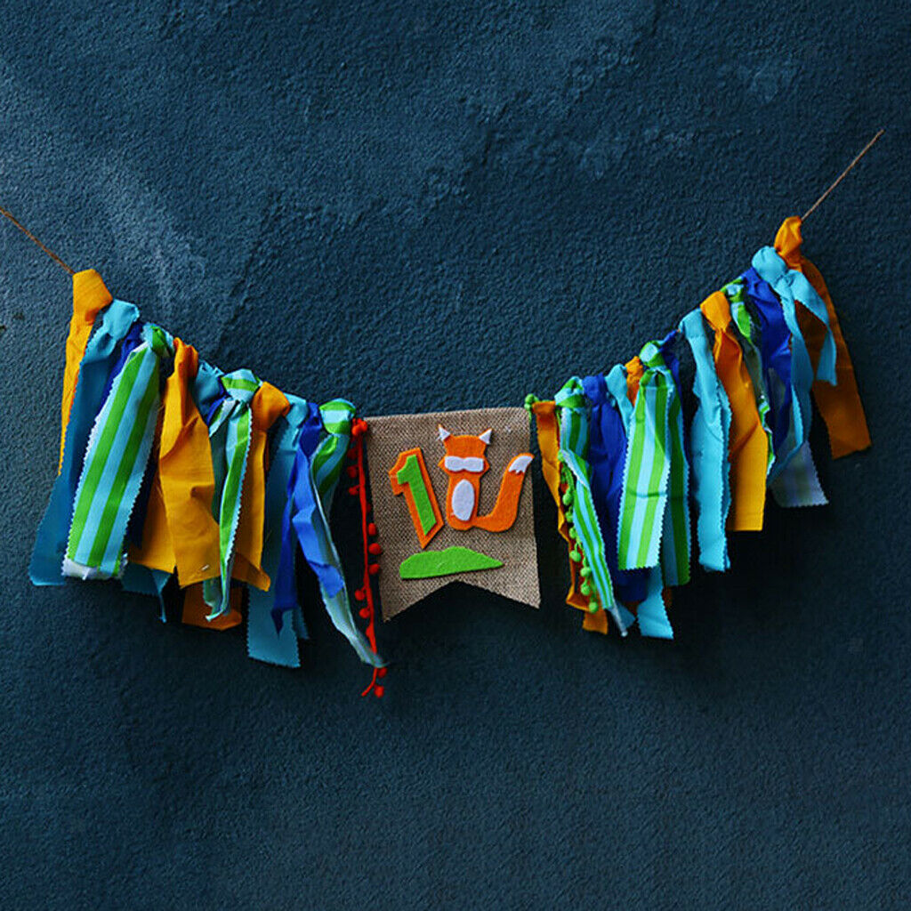 Baby First Birthday lowrie Highchair Banner Rag Tied Home Party Wall Garland