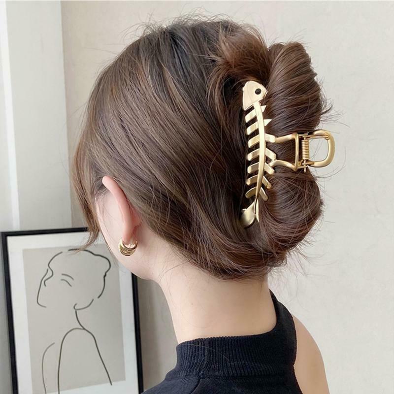 Large Hair Clips Non-Slip Fish Shape Hair Claws Metal Fish Bone Hair Barrettes