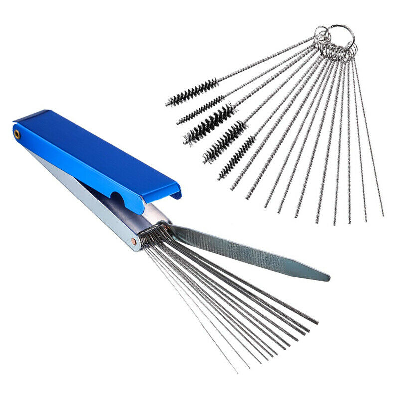 Car Carburetor Carbon Dirt Jet Remove Set 10 Cleaning Needles 5 Brush Tool Handy