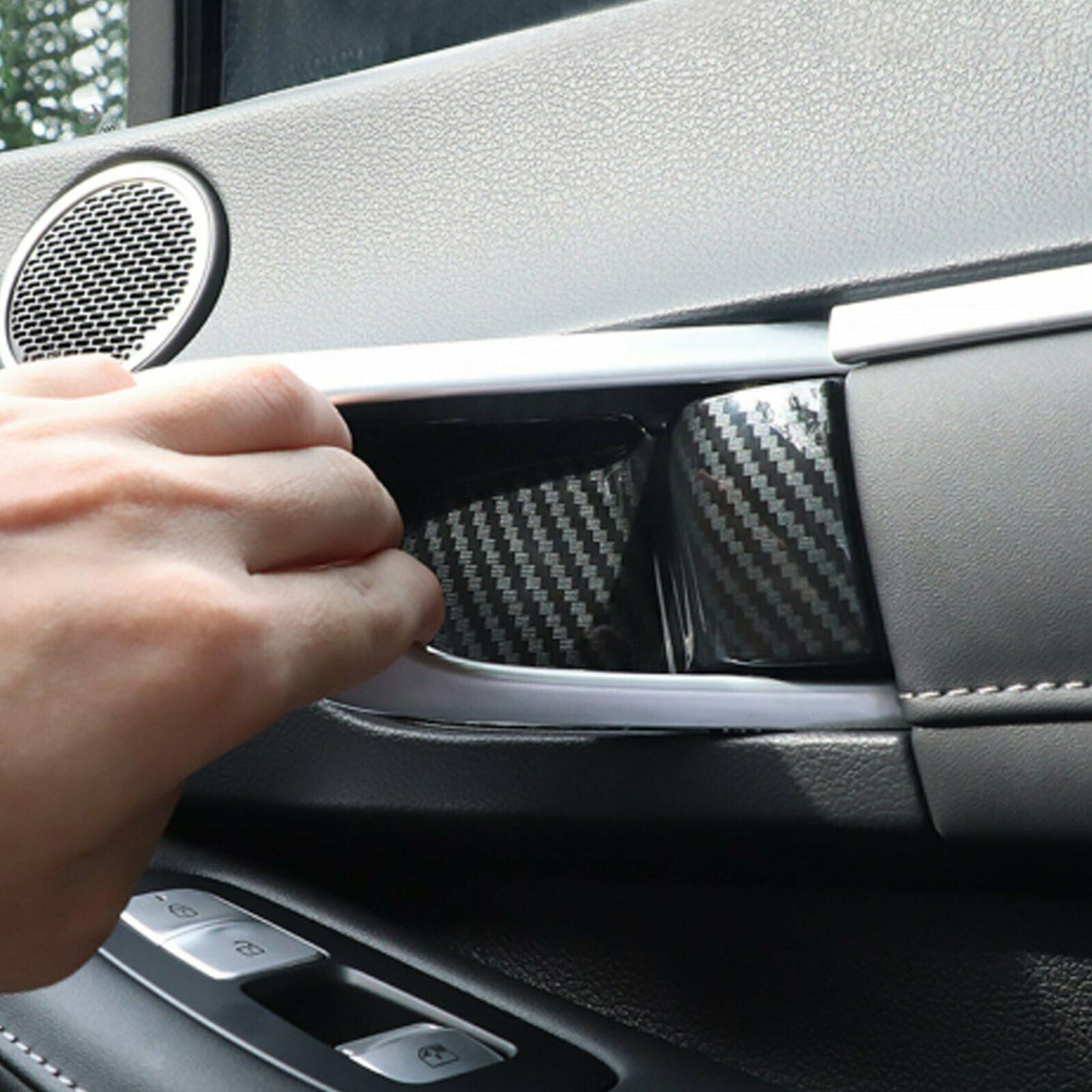 Carbon Fiber Interior Door Handle Bowl Cover Trim For Hyundai Sonata 2020-2021