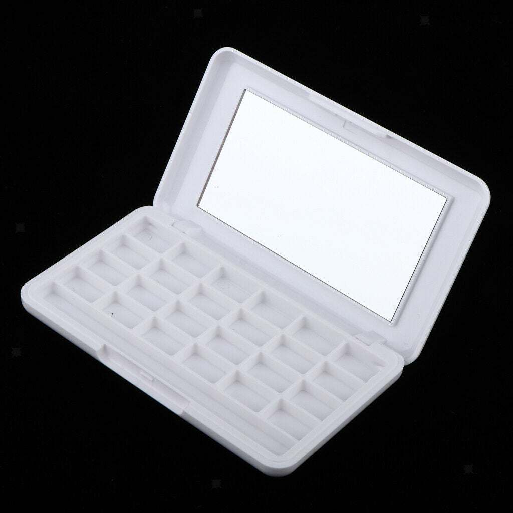 24 Grid Empty Makeup Palette Eyeshadow/Lip Gloss DIY Case w/ Mirror White 2x