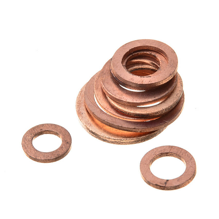 6 Sizes 1/4"-5/8" Car Engine Oil Drain Copper Ring Gaskets Flat Washer Seal Kit
