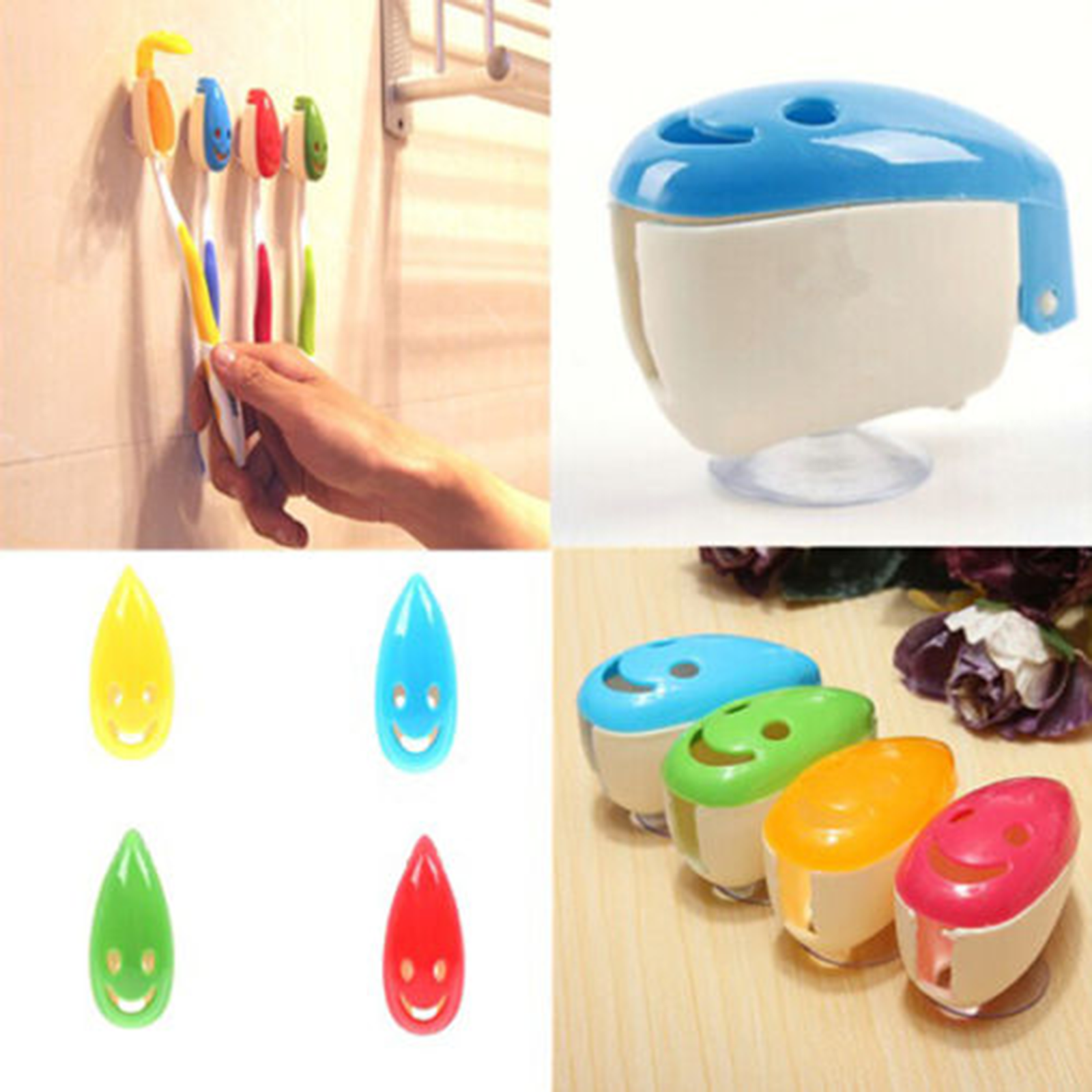 4X Portable Home Bathroom Smile Face Toothbrush Holder Cover Case Suction Cup