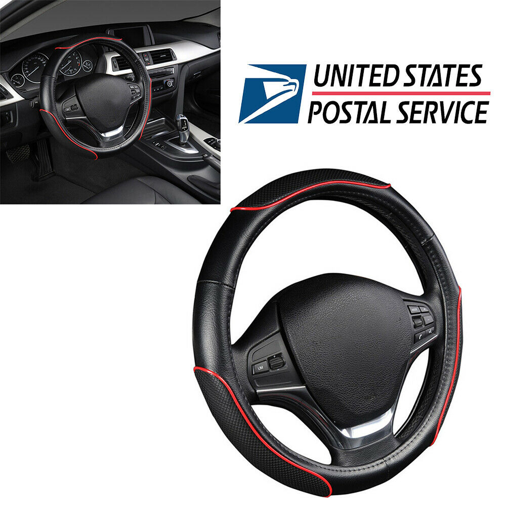 Car Steering Wheel Cover Sporty Wave Pattern With Red Line Stitching Car-styling