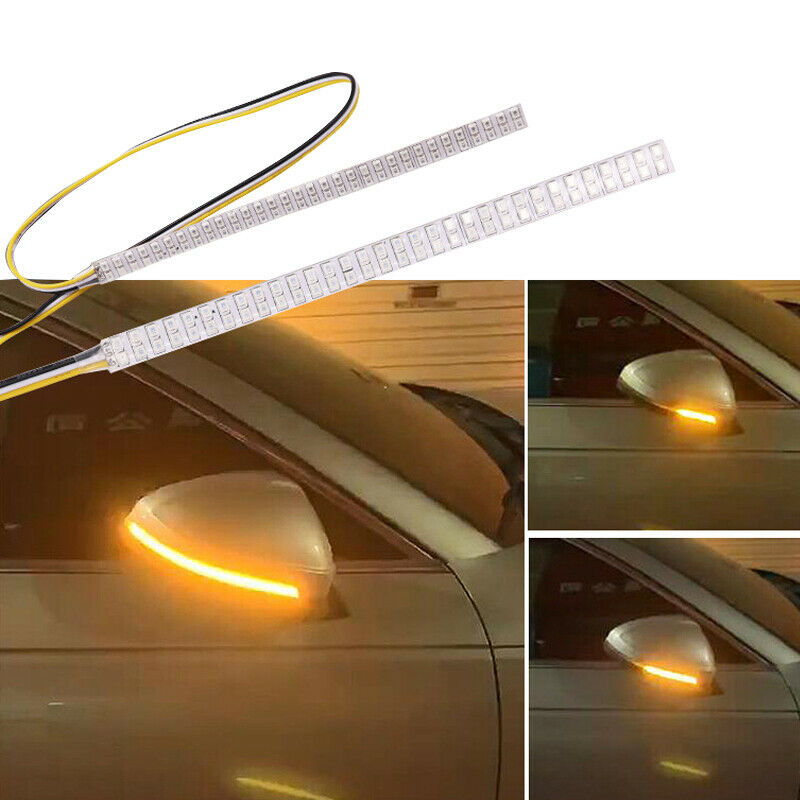 2PCS 18cm 64LED Car Rearview Mirror Turn Signal Light Indicator Blue& Amber Lamp