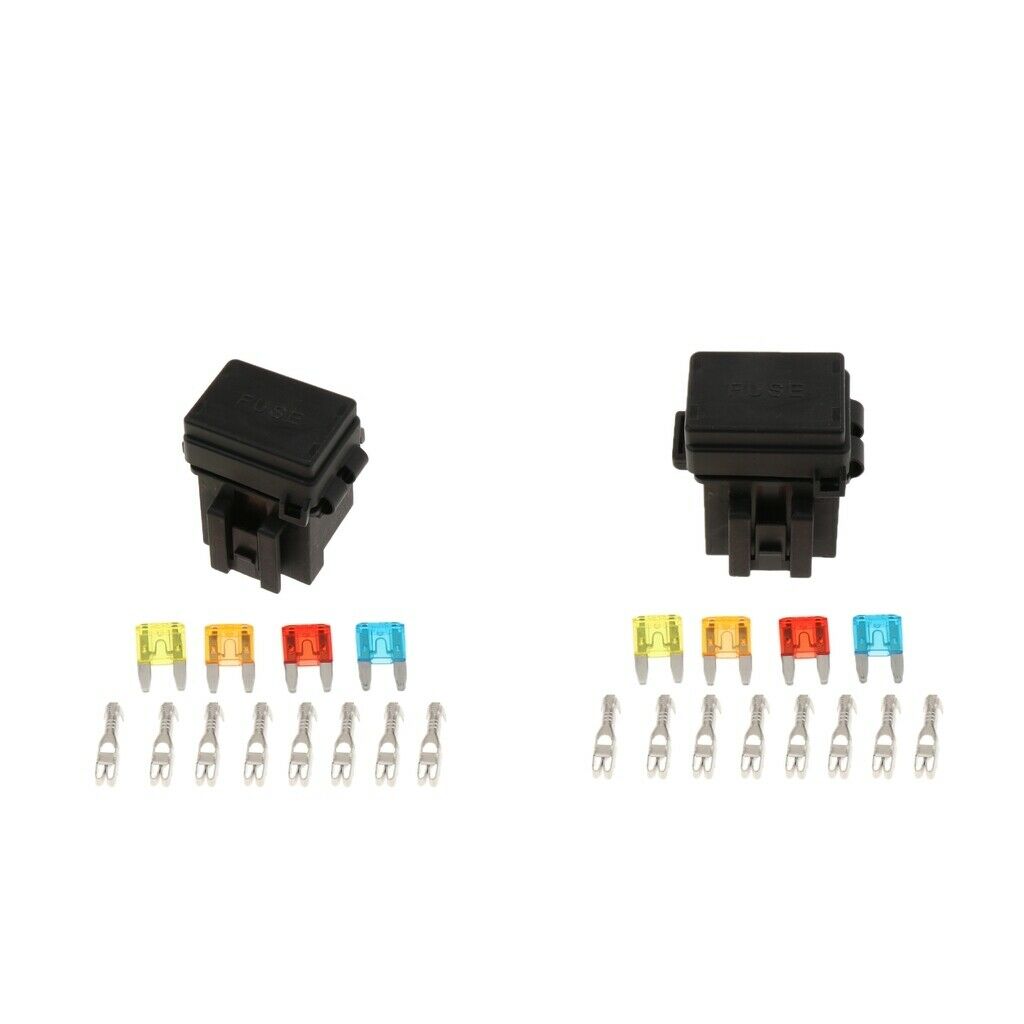 2x Automotive 4 Way Fuse Holder Box + 1 Relay Socket for Truck/SUV/Trailer