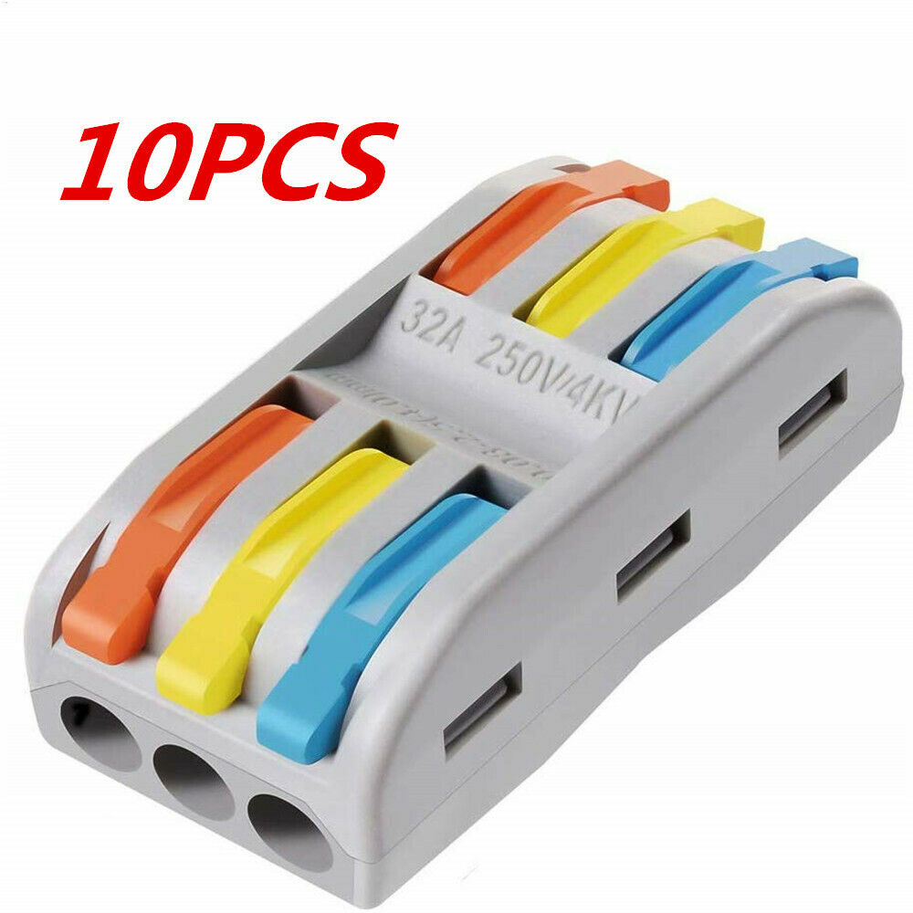 10PCS REUSABLE SPRING LEVER TERMINAL BLOCK ELECTRIC CABLE WIRE CONNECTOR PCT-2-3