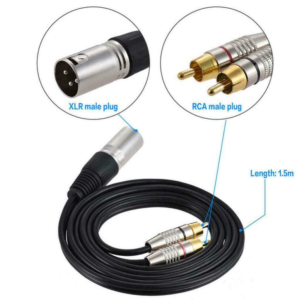 Pair Dual RCA Male to XLR 3-Pin Male Speaker Cable Splitter Adapter Cord