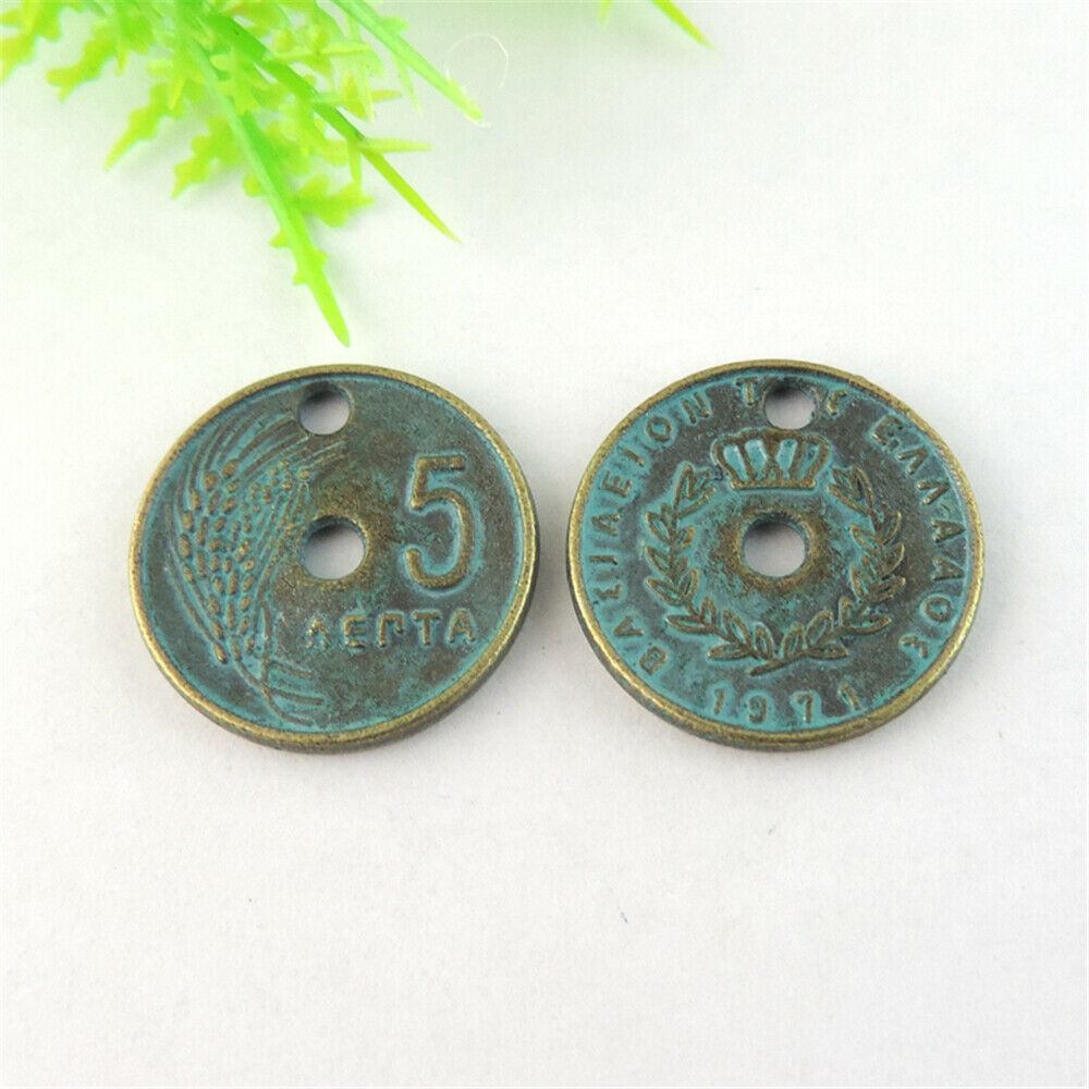 30 PCS Retro Round Patina Coins Charm Alloy Pendant Dangle Jewelry Craft 18*18mm
