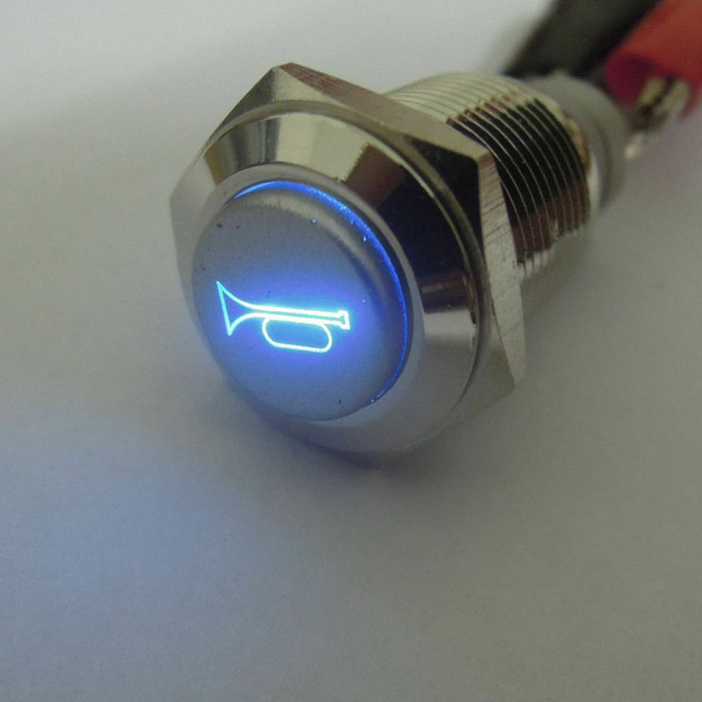 16mm 12V Blue LED Momentary Push Button Metal Switch Car Boat Bell Horn M HsIACA