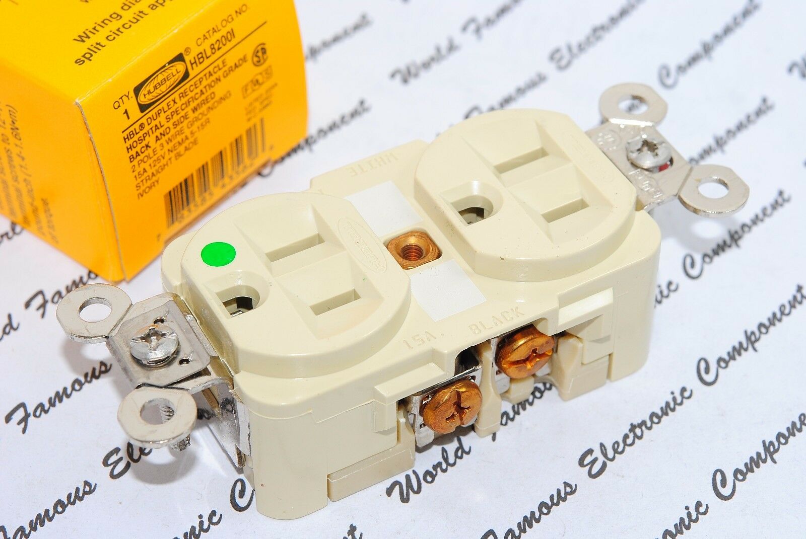 1pcs - HUBBELL HBL8200I 15A 125V NEMA 5-15 Hosptial Duplex Receptacle Outlet