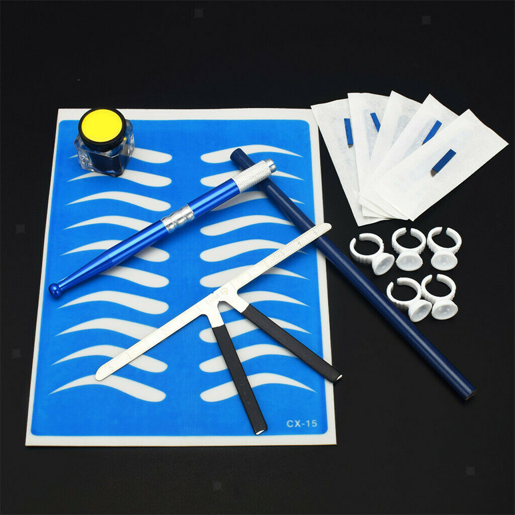 Eyebrow Tattoo Microblading Needle Pen Ink Practice Skin Finger Ring Ruler Blue