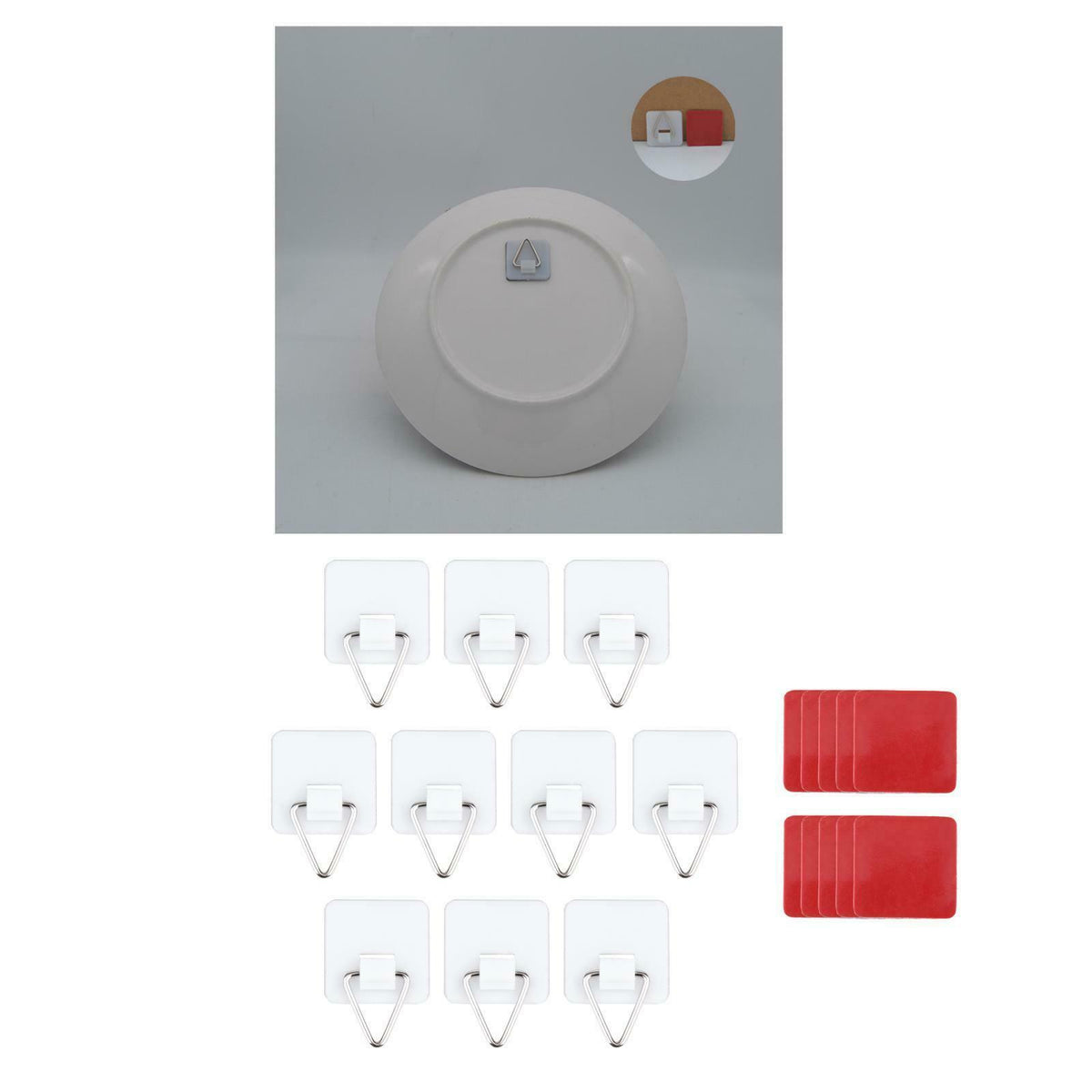10Pcs Adhesive Disk Dish Hanger Set Vertical Plate Holder Wall Hanging