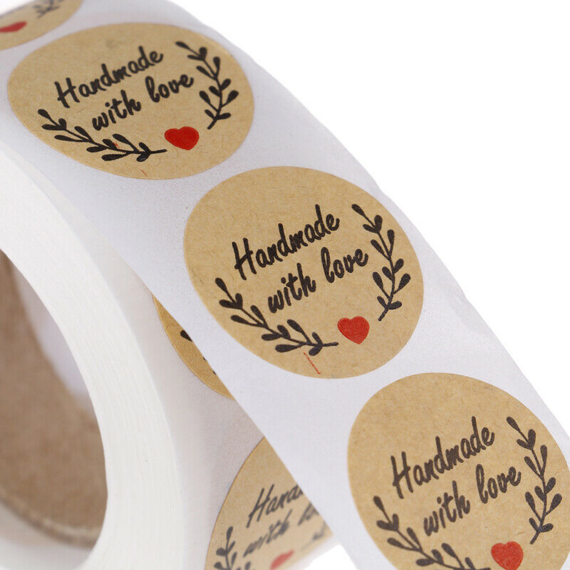 500pcs Round Kraft Handmade With Love Thank you Stickers Seals Party Deco.l8