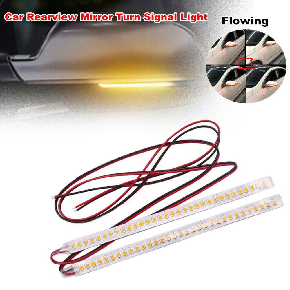2PCS Car Rearview Mirror 32 LED Strip Light Flowing Turn Signal Side Lamp Amber
