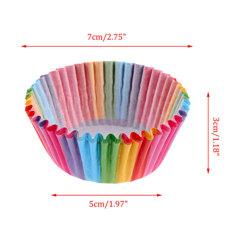 100 Pcs Rainbow Color Cupcake Liner Baking Cupcake Paper Cake Bag Tray PaDD