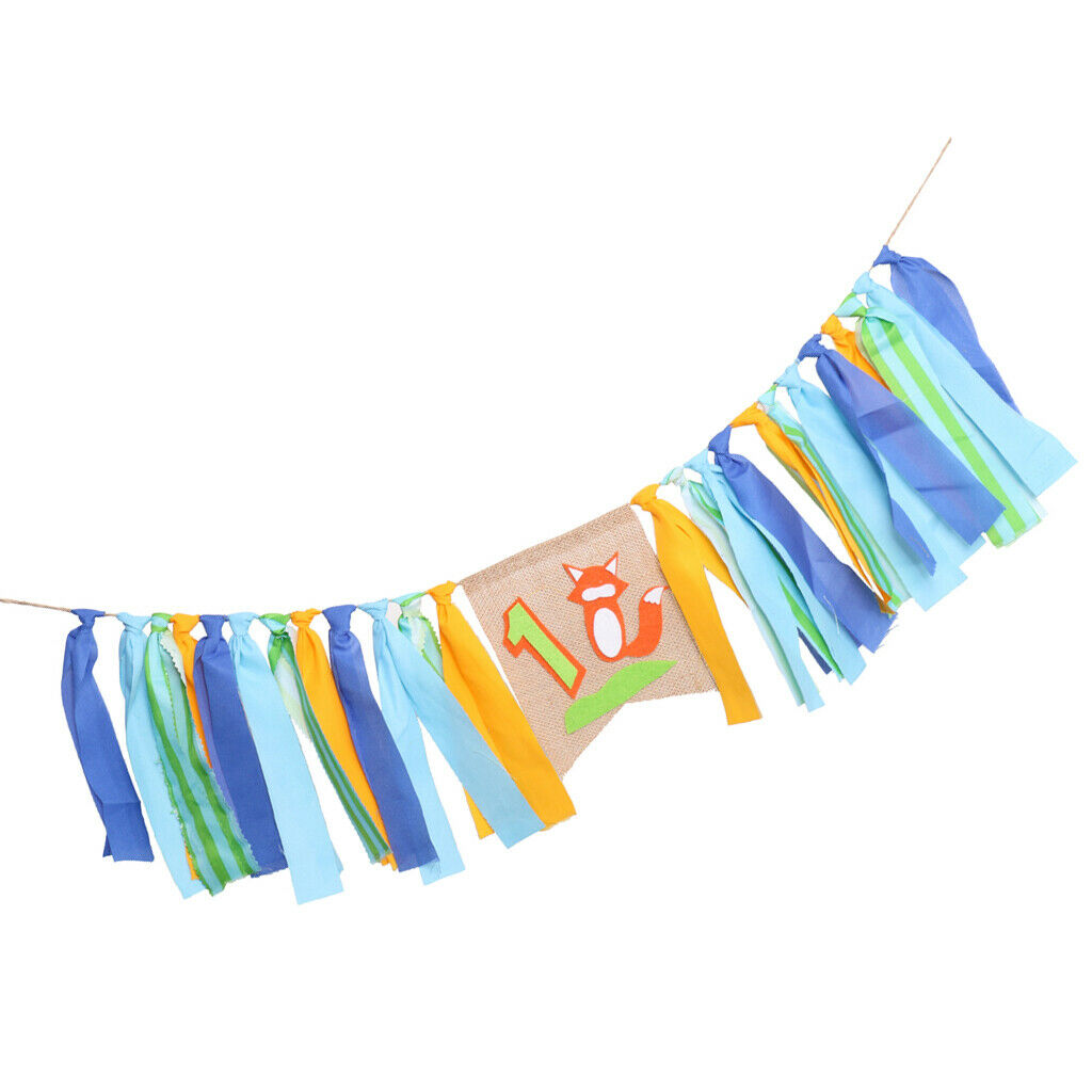 Baby First Birthday lowrie Highchair Banner Rag Tied Home Party Wall Garland