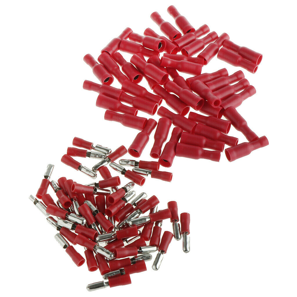 100x Electrical Connector Assorted Insulated Crimp Terminals Red 22-18AWG