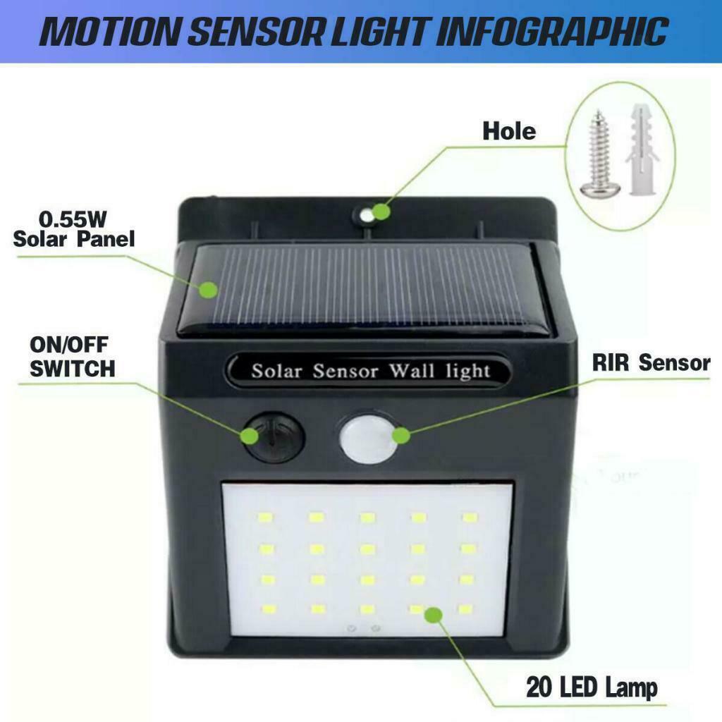 4PCS 30 LED Solar Power Motion Sensor Wall Light Outdoor Garden Lamp Waterproof