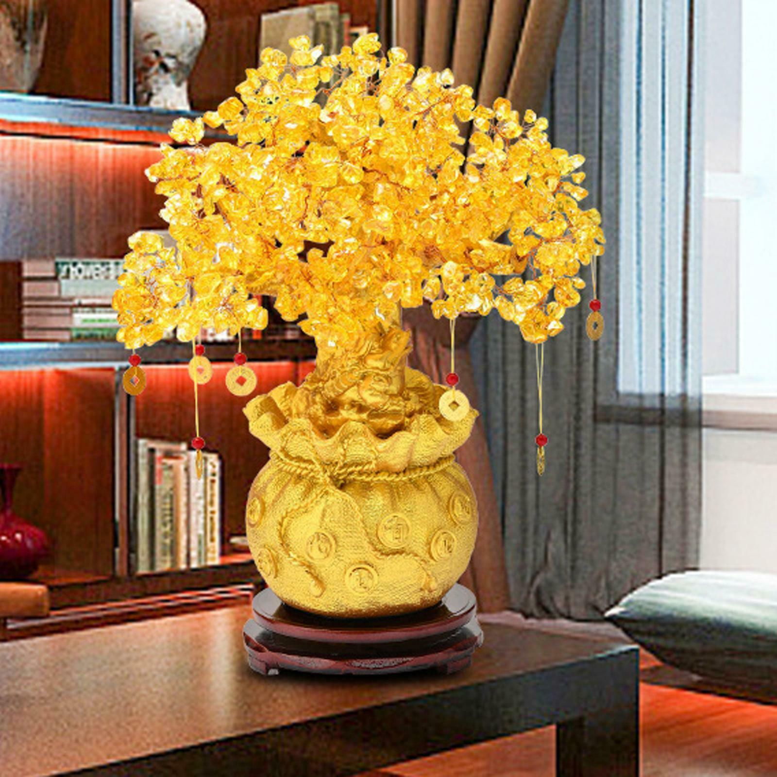 7.5" Citrine Quartz Gem Stone Lucky Tree Natural Crystal for Office Busniess