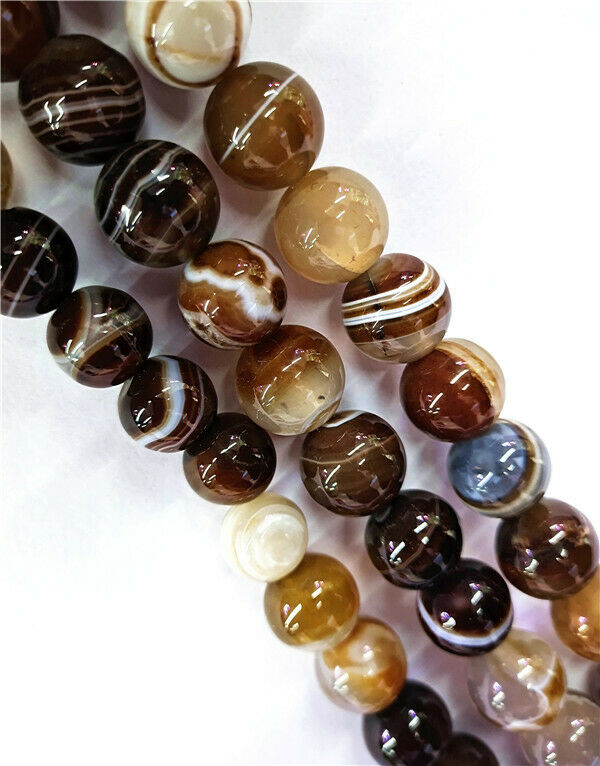 1 Strand 18mm Brown Stripes Onyx Agate Round Ball Loose Beads 15.5inch HH8512