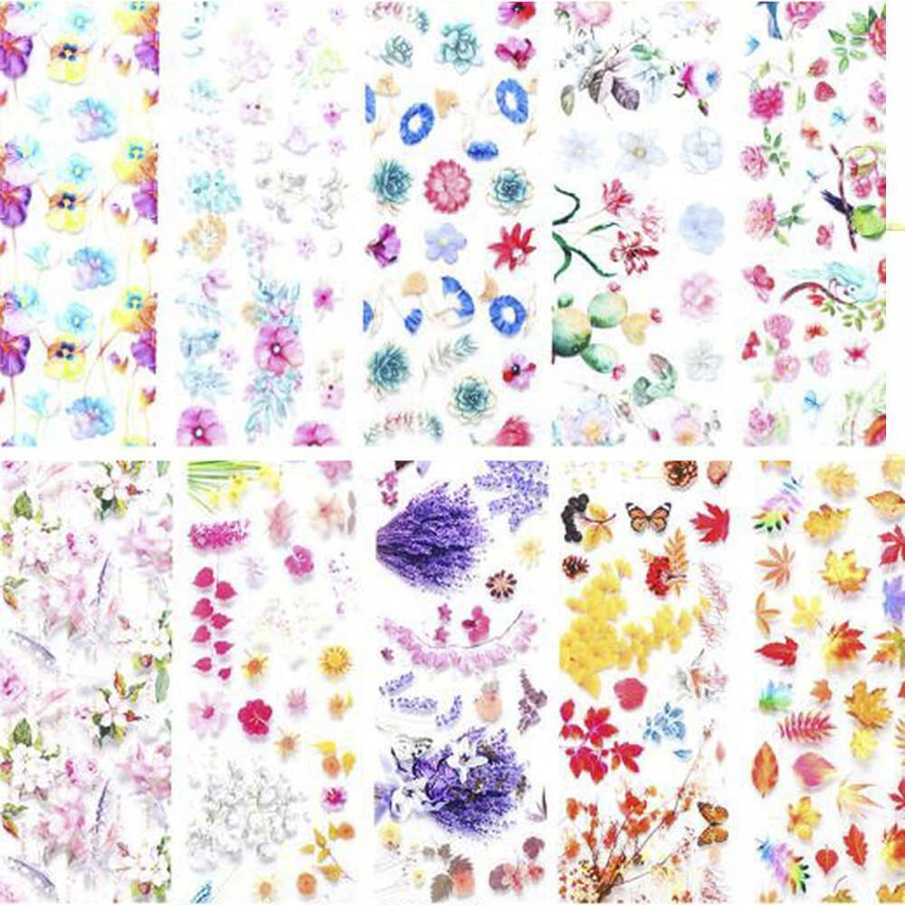 10 Sheets Mixed Rose Flower Nails Transfer Foil Beauty Nail Art Stickers Decals