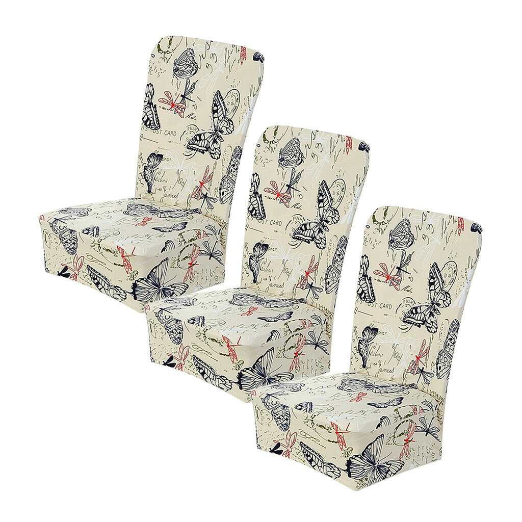 3x Polyester Spandex Chair Seat Covers, Removable Washable Elastic Cushion