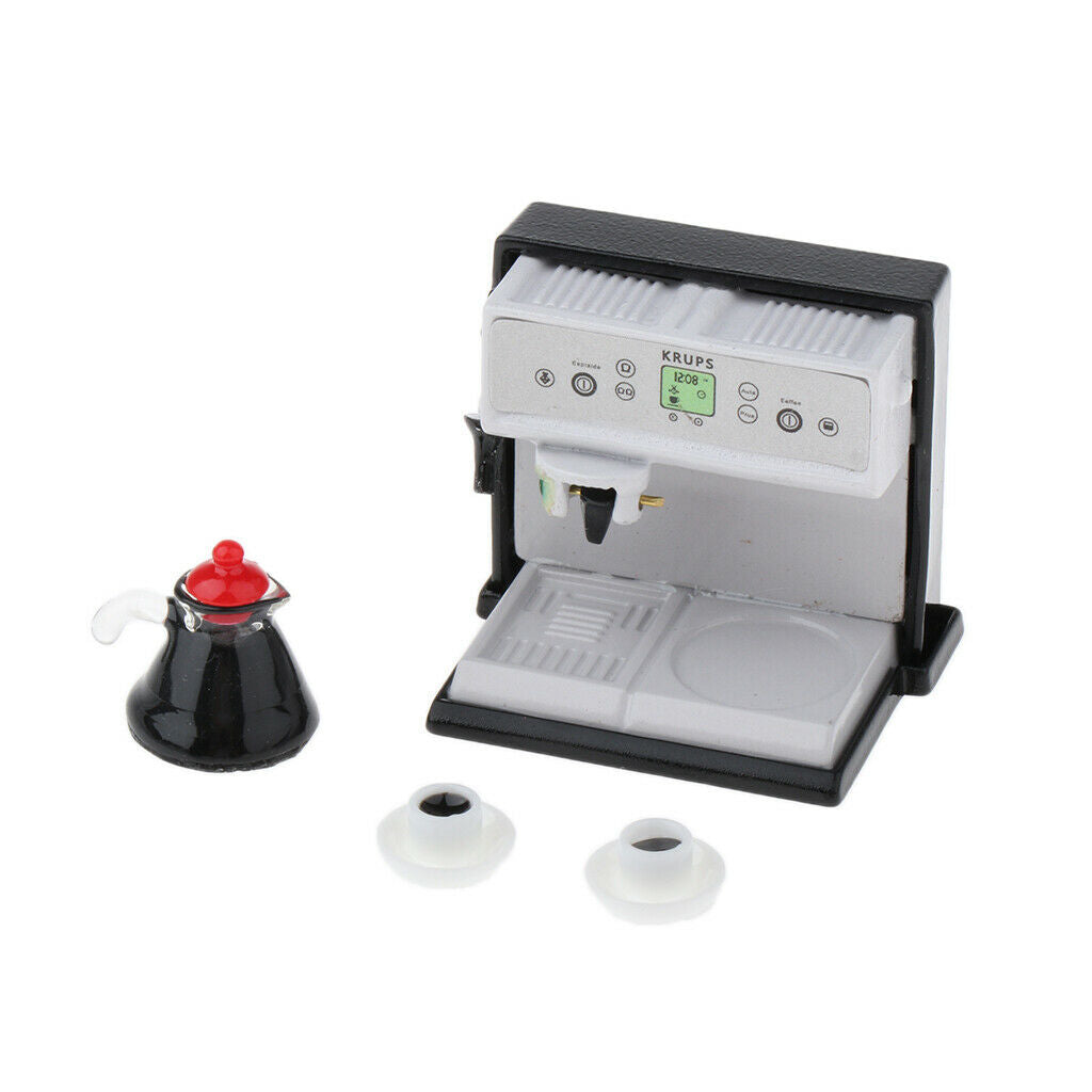 1/12 Scale Coffee Maker Machine with Kettle Cups Set Kitchen Utensils for