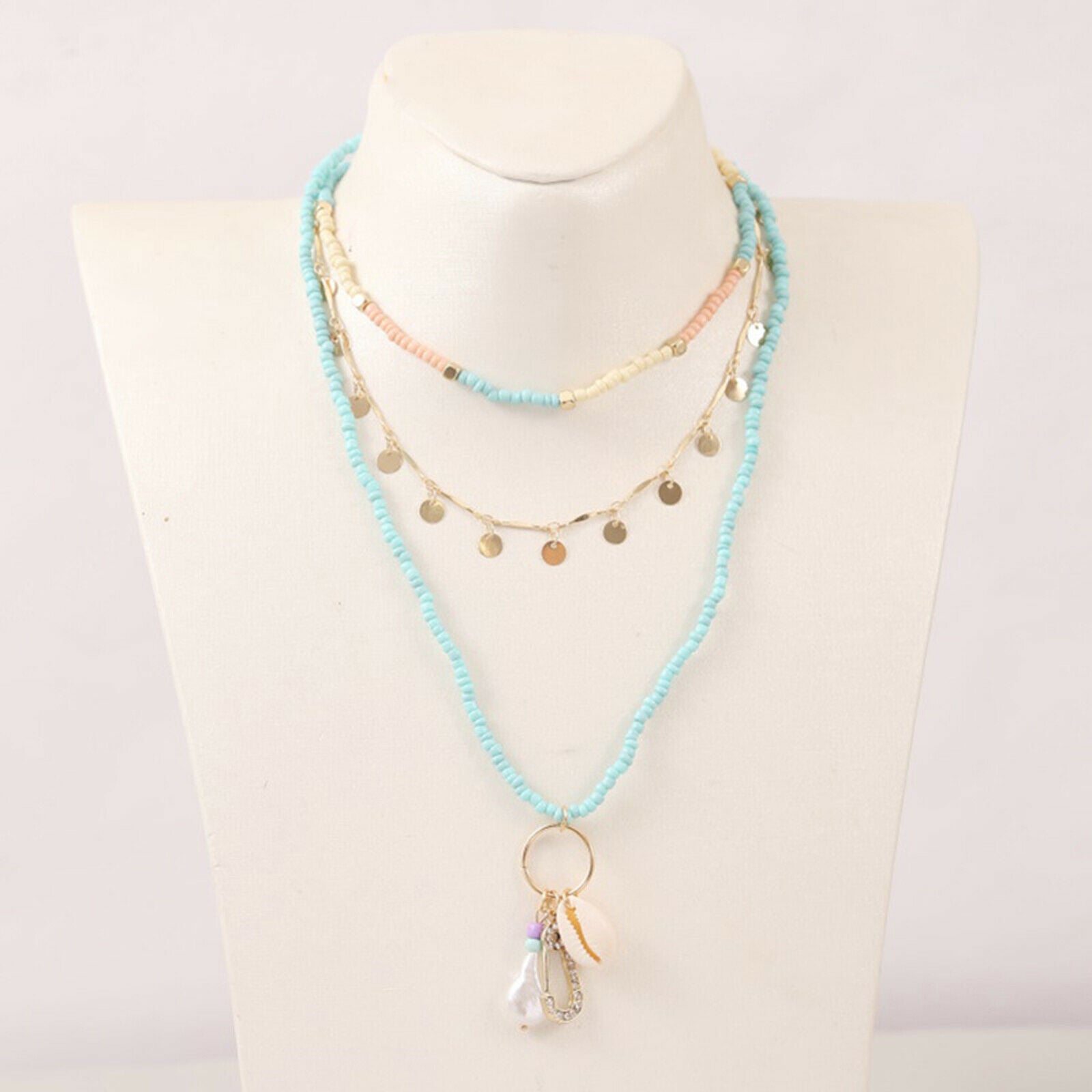 3pcs Womens Charm Trendy Beads Shell Necklace Beach Choker Fashion Accessory
