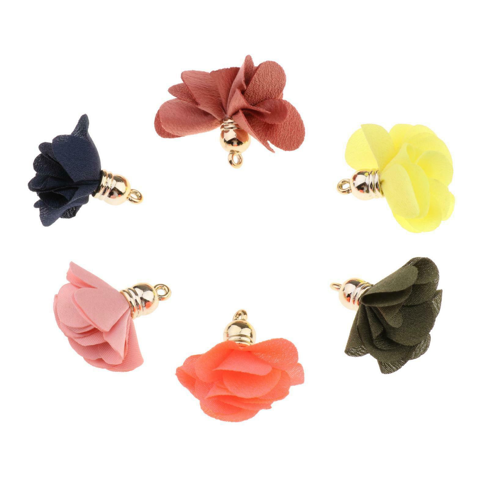 100x Chiffon Flower Pendant Fabric Petal Tassel for Necklace Key Chain Choker