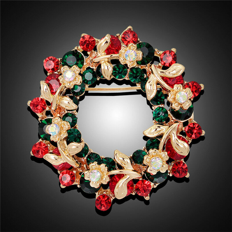 Hot Crystal Jewelry Round Garland Christmas Brooch Pin Party Gifts Santa C Qx