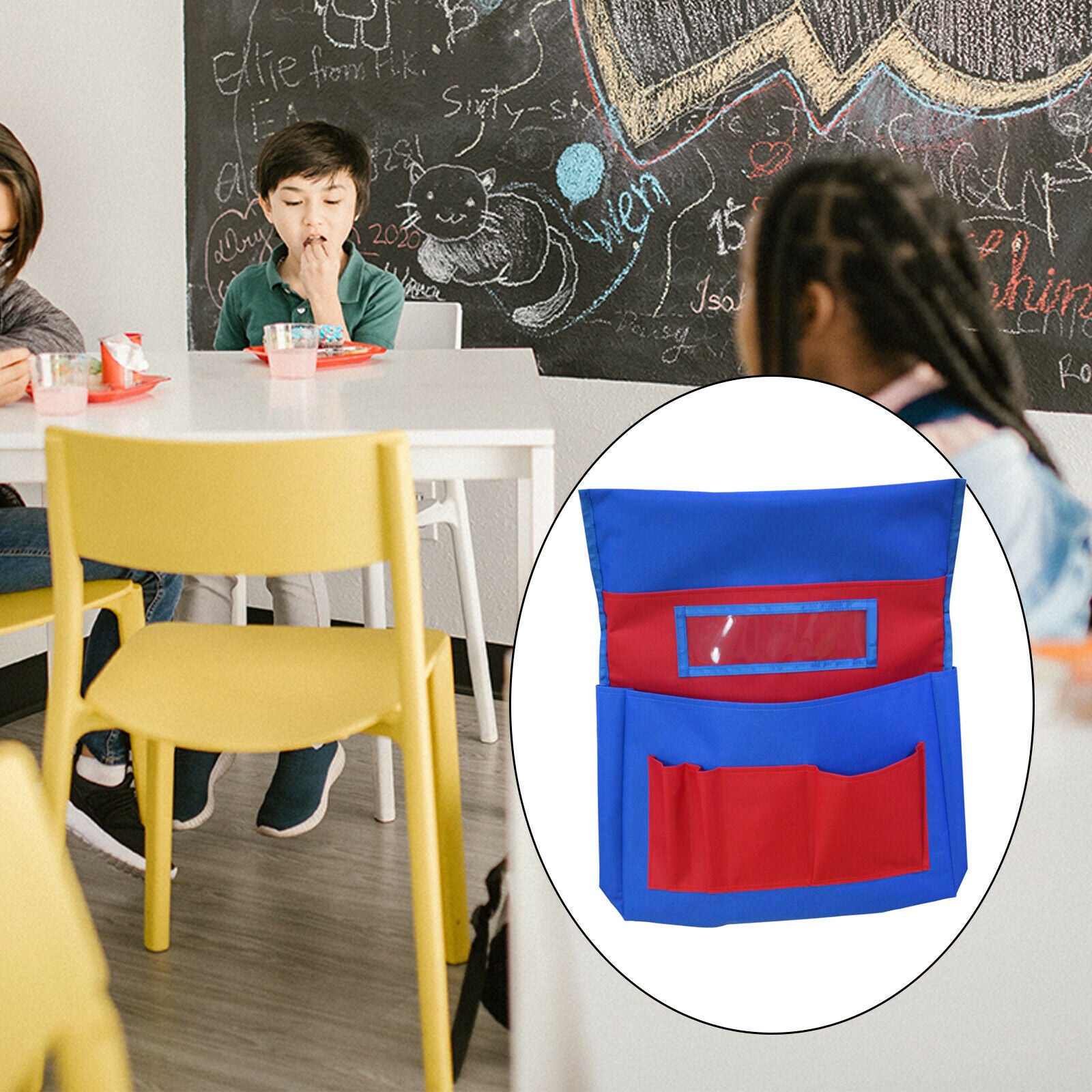 Chair Pocket Pouch with 6 Pockets with Label Slot for Books Papers Blue Red
