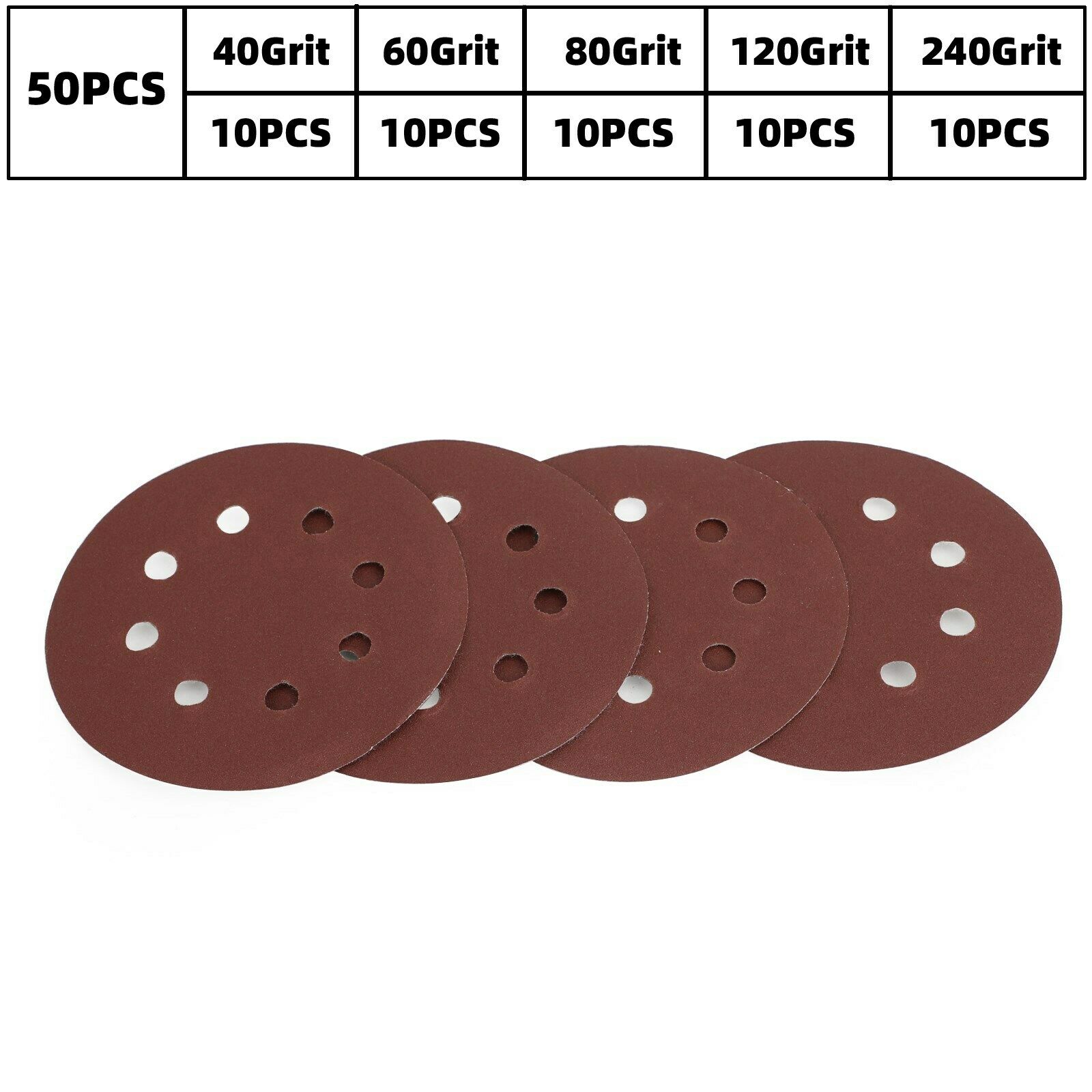 40-240 Grit 50 Mixed Grit Sanding Discs for Orbital Sander 125mm / 5inch CA