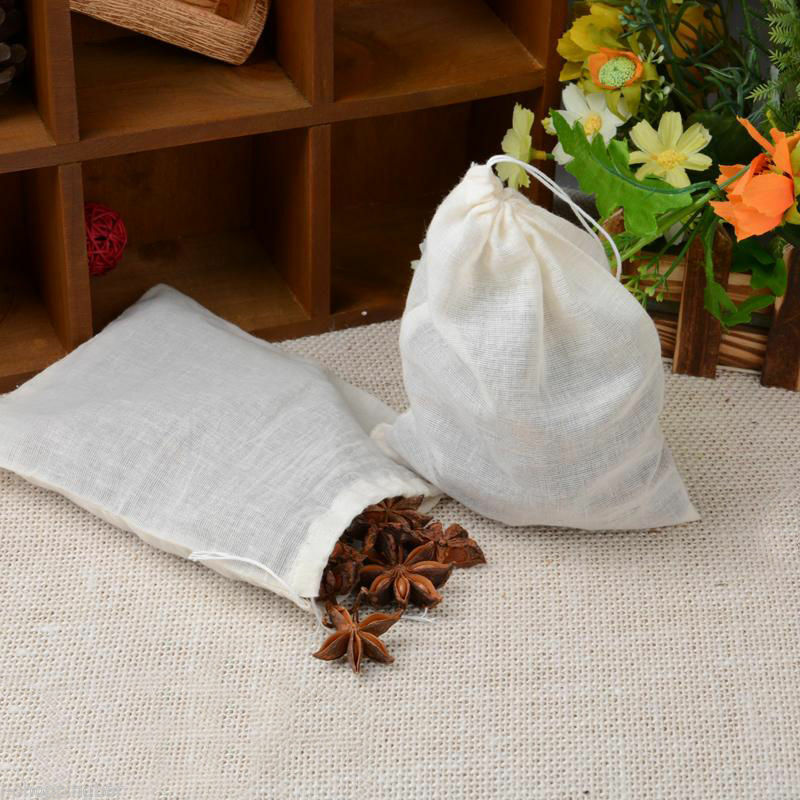 Pack 10 LARGE 6x8 Cotton Muslin Drawstring Reusable Bags for Tea Spice Herb Soap
