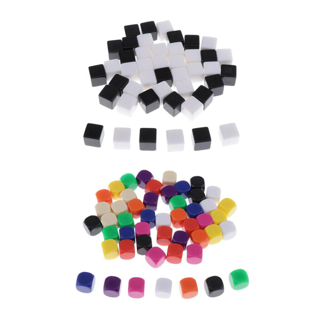 Lots 100 Plastic Colorful Opaque Blank 6 Sided Dice 16mm for DND Board Game