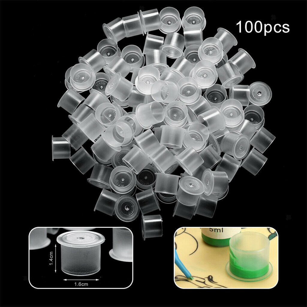 Bulk 100 Pcs Clear Plastic Tattoo Ink Cups Caps with Flat Base Non Spill Top