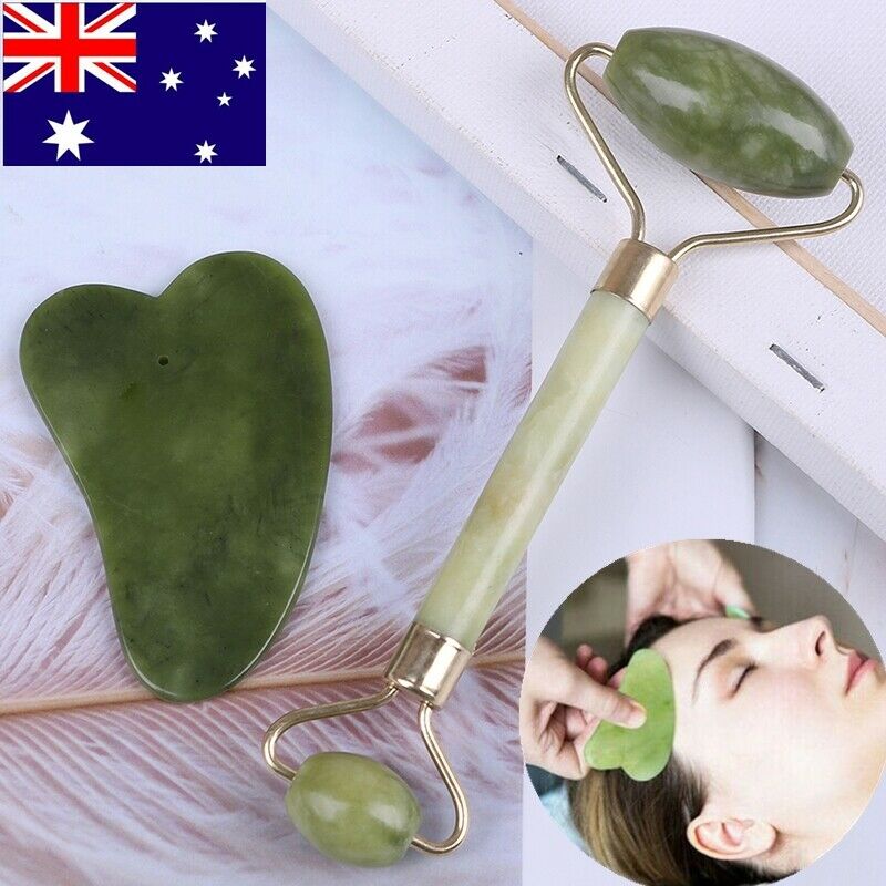 Gua Sha Jade Natural Facial Massage Tool Set Roller Scraping Board set Qua W Tt