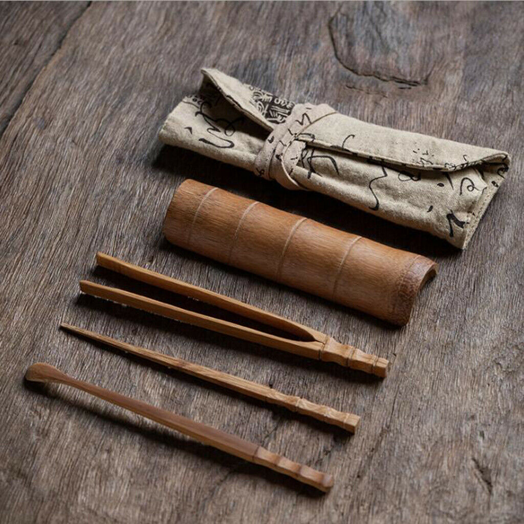 Tea Accessory Bamboo Tea Scoop Spoon Clip Tea Ceremony Utensil Set K- 5pcs