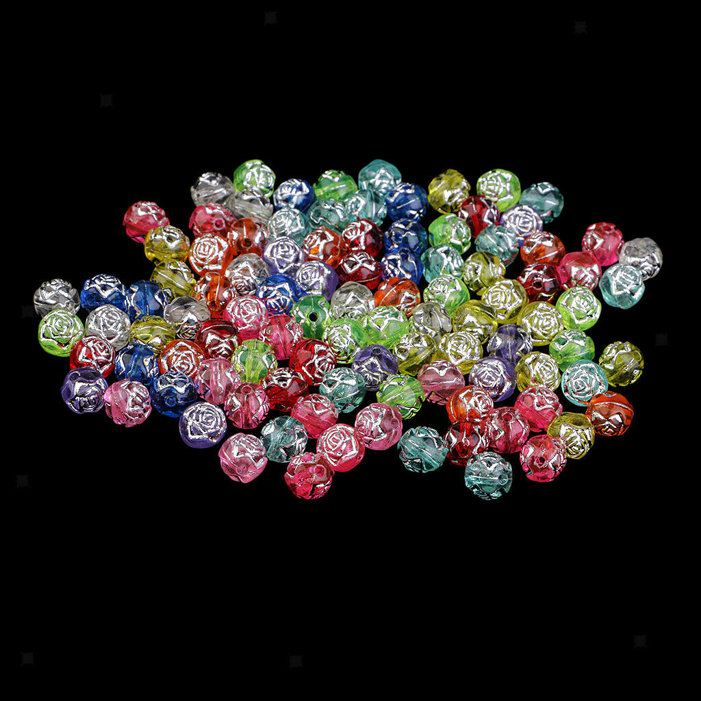 100Pc 8mm Mixed Color Clear Rose Flower Spacer Loose Beads DIY Craft Jewelry