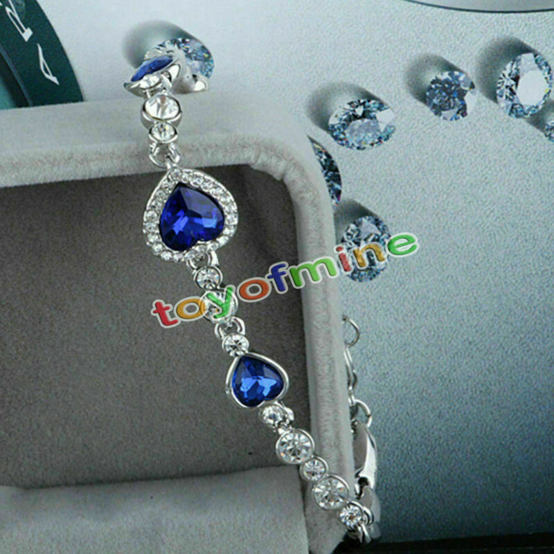 Women Ocean Blue Crystal Rhinestone Heart Bangle Bracelet Gift New Fashion