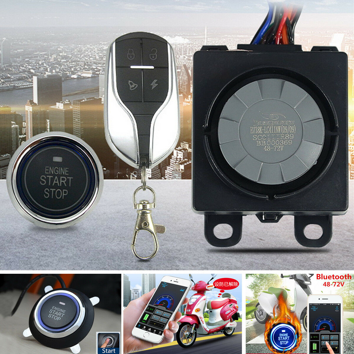 Motorcycle Scooter Anti-theft Engine Start Remote Control Security Alarm System